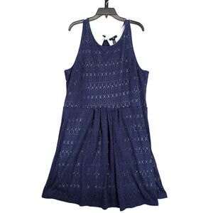 GAP Women's XXL Navy Lace Overlay Drop Waist Sleeveless Dress Boho Beachy Aztec